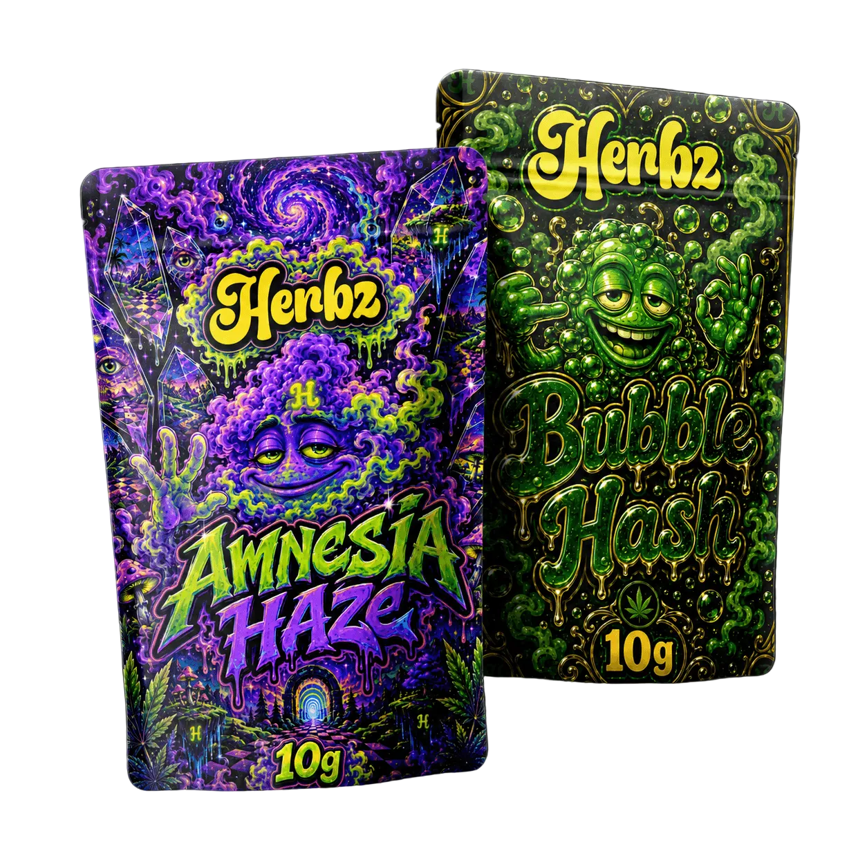 Amnesia Haze og Bubble Hash 20g THCA bundle med topskud og hash på sort baggrund