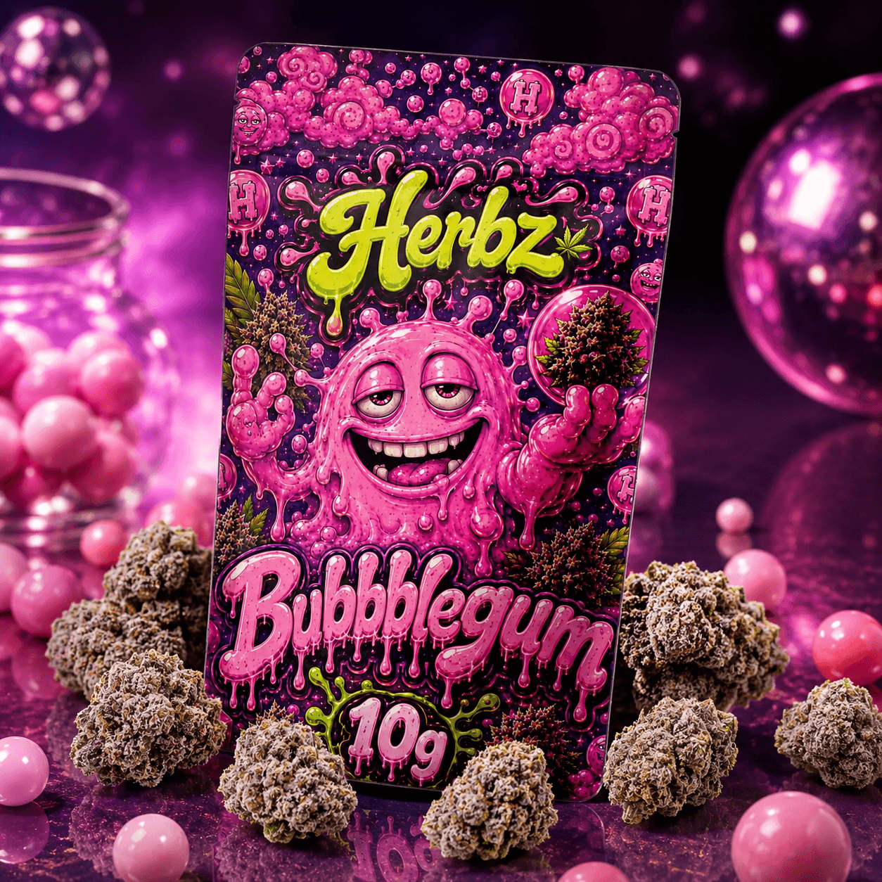 Bubblegum inomhusblomma med tät struktur och vitt resinlager