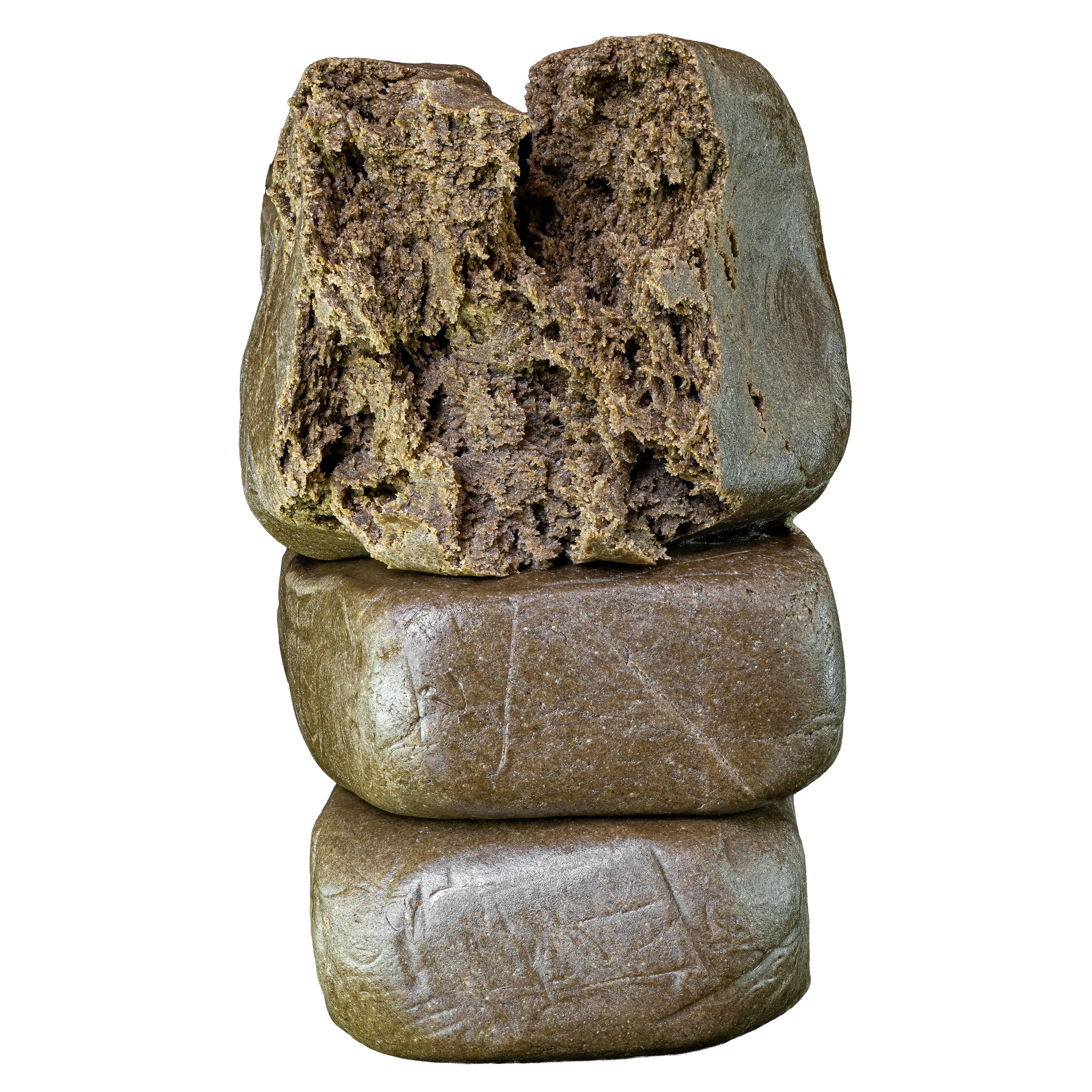 Bubble Hash med presset yderside og porøs trichomrig midte
