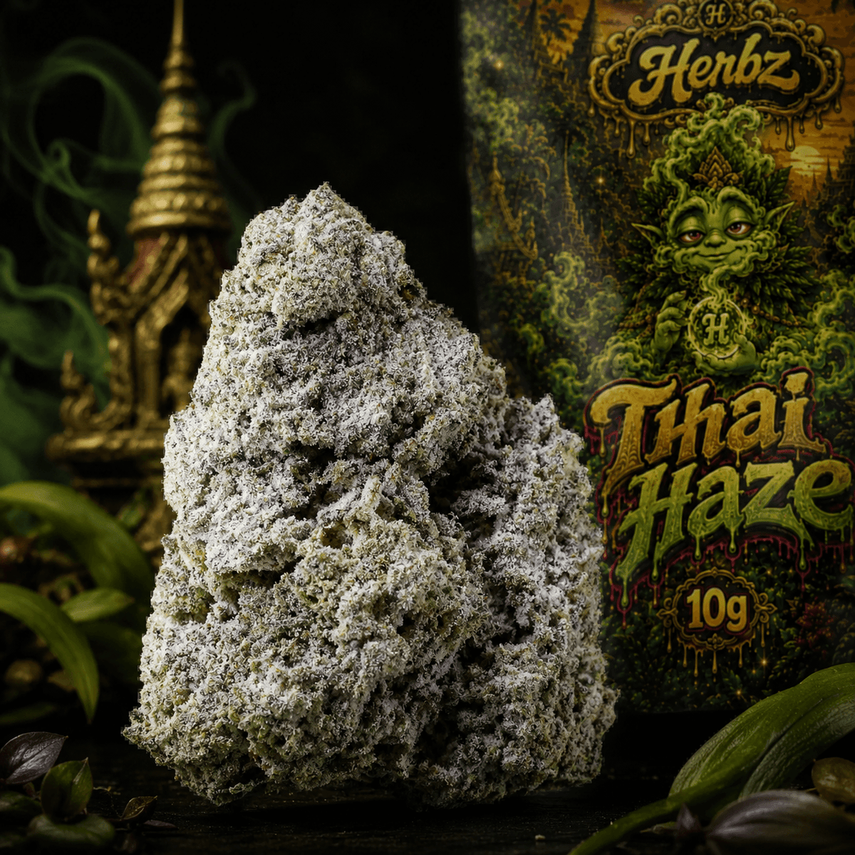 Thai Haze top bud with dense structure and white resin layer